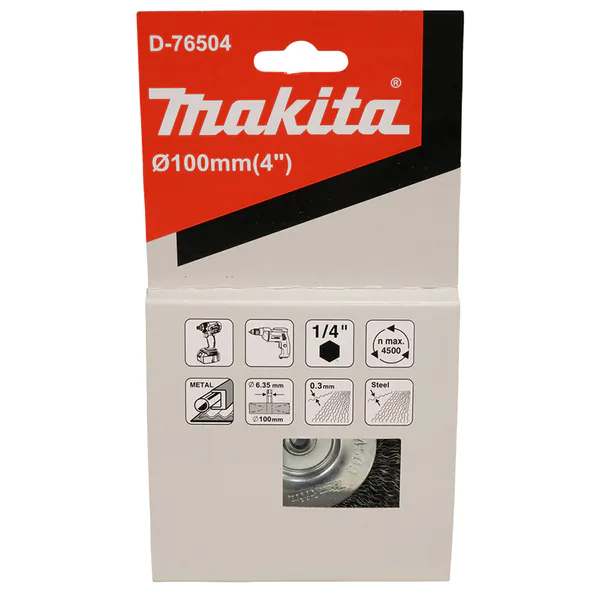 Щетка проволочная дисковая Makita (d100 мм, толщ. проволоки 0.3 мм, гофрированная, металл, 1/4") D-76504