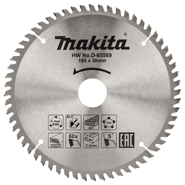 Диск пильный универсальный для алюминия/дерева/пластика Makita 185*30*2.2/1.48*60T D-65589