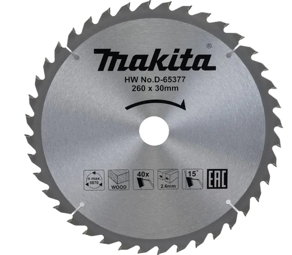 Диск пильный по дереву Makita 260*30*2.6/1.8*40T D-65377