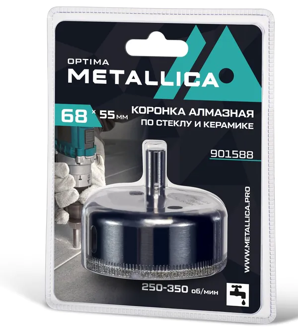 Коронка алмазная Metallica 68*55мм 1шт  по кафелю, стеклу  901588