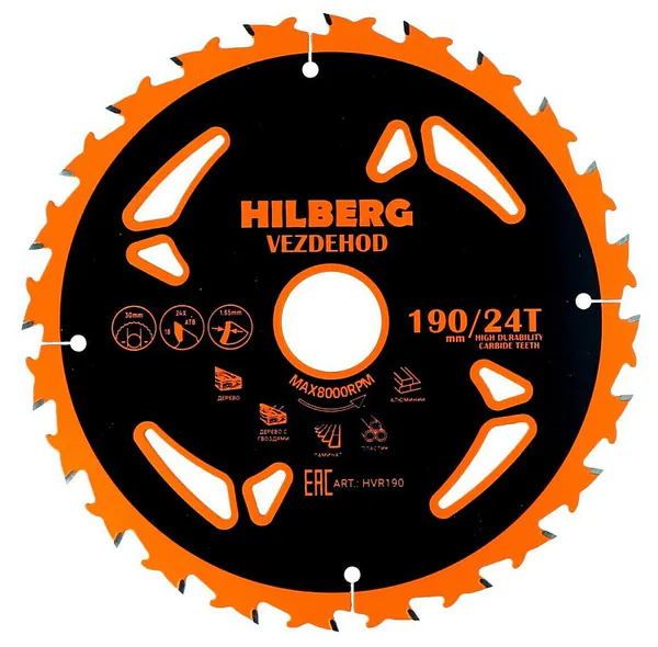 Диск пильный по дереву с гвоздями Hilberg Vezdehod R190*30*24Т*18º (reverse) HVR190