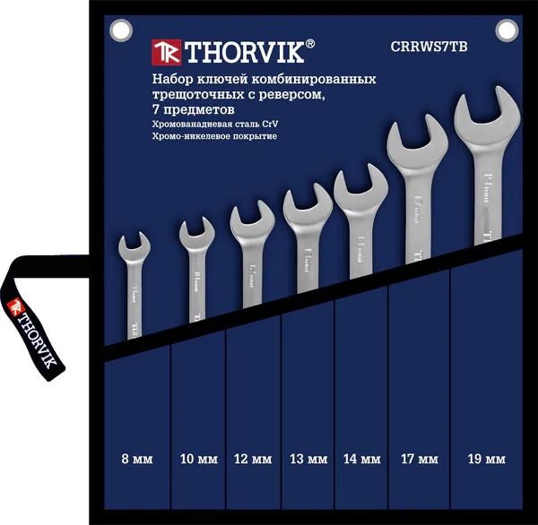 Набор ключей гаечных комбинированных Thorvik трещоточных с реверсом в сумке,8-19 мм,7 пред. CRRWS7TB 53467