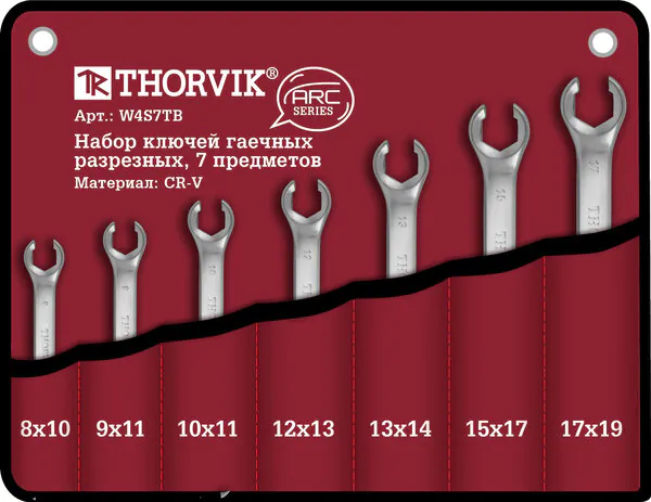 Набор ключей гаечных разрезных Thorvik серии ARC в сумке,8-19мм,7пред. W4S7TB 52626