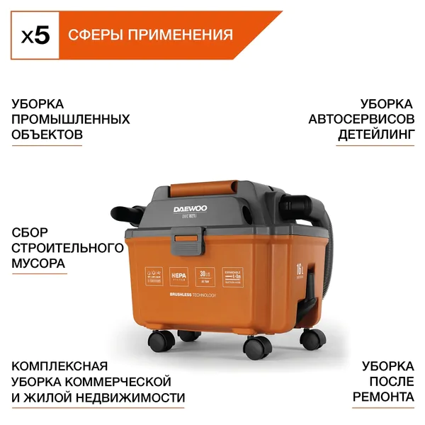 Аккумуляторный пылесос Daewoo DAVC 1621Li SET 1*5Ач совместим с Makita