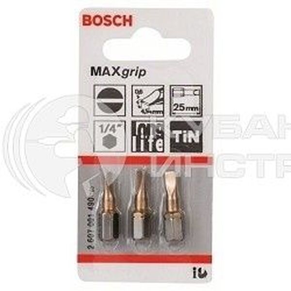 Бита Bosch 3 25мм S 0,6*4,5мм TIN 2607001490