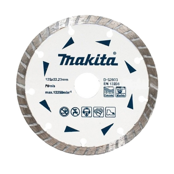 Алмазный диск сплошной Makita Турбо по бетону/мрамору Эконом 125*22,23мм D-52803 диск алмазный по бетону и мрамору 125x22 23 мм сухая резка makita d 52803