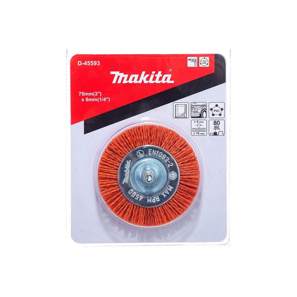 Щетка нейлоновая дисковая Makita (d75мм, красная, G80, 6мм) D-45593