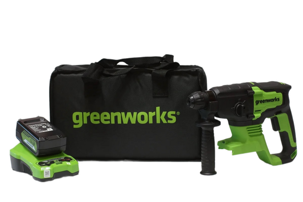 Аккумуляторный перфоратор Greenworks GD24SDS2K4, 2 ДЖ, 24V, c 1хАКБ 4 Ач и ЗУ в сумке 3803007UB