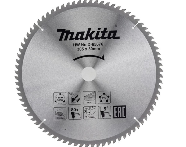 Диск пильный универсальный для алюминия/дерева/пластика Makita 305*30*2.8/2*80T D-65676