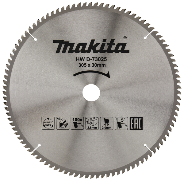 Диск пильный по алюминию Makita 305*30*2,8/2*100T D-73025