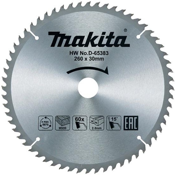 Диск пильный по дереву Makita 260*30*2,6/1,8*60T D-65383