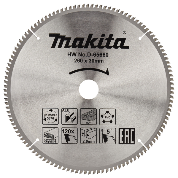 Пильный диск универсальный Makita 260*30*2.6/1.8*120T D-65660