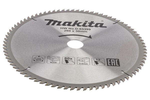 Диск пильный по дереву Makita 260*30*2,6/1,8*80T D-65399