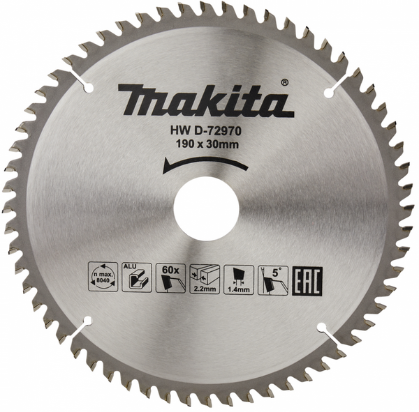 

Диск пильный по алюминию Makita 190*30/20*2,2/1,4*60T D-72970, D-72970