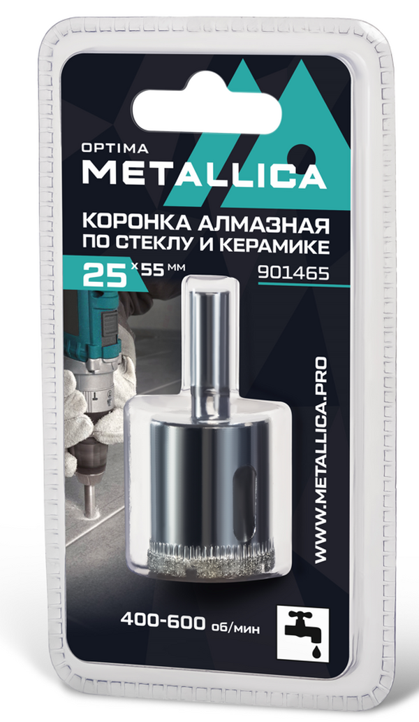 Коронка алмазная Metallica 25*55мм 1шт  по кафелю, стеклу  901465