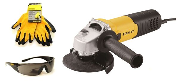 Угловая шлифовальная машина Stanley SGV115G + защитные очки + защитные перчатки